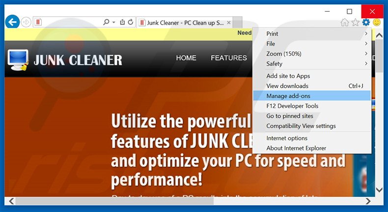 Eliminando los anuncios de Junk Cleaner de Internet Explorer paso 1