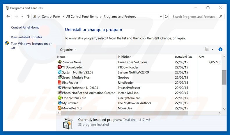 desinstalar Junk Cleaner del Panel de control