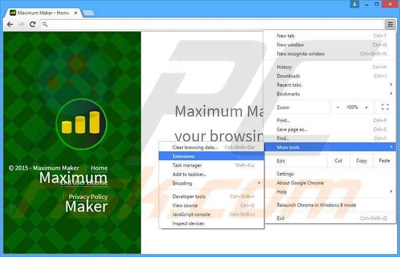 Eliminando los anuncios de Maximum Maker de Google Chrome paso 1