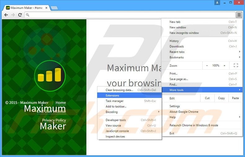 Eliminando los anuncios de Maximum Maker de Google Chrome paso 1