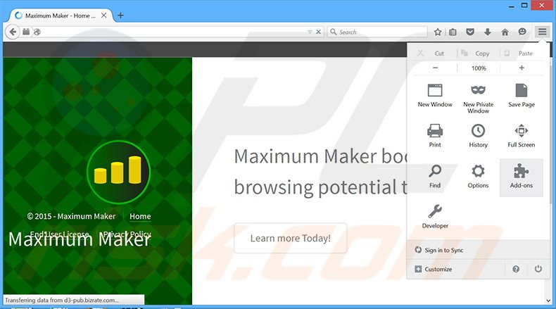Eliminando los anuncios de Maximum Maker de Mozilla Firefox paso 1