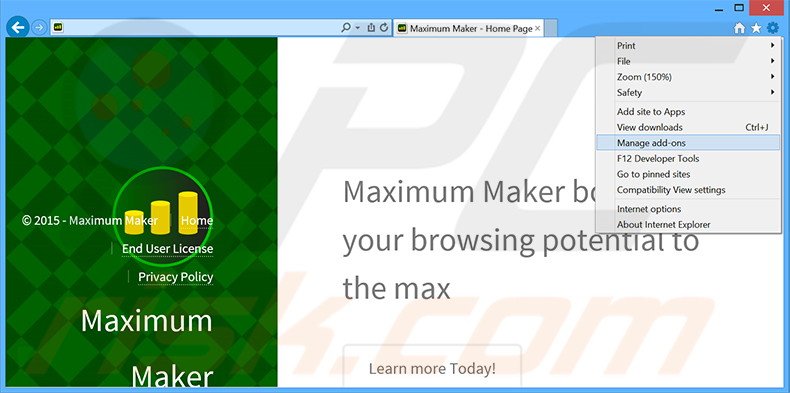Eliminando los anuncios de Maximum Maker de Internet Explorer paso 1