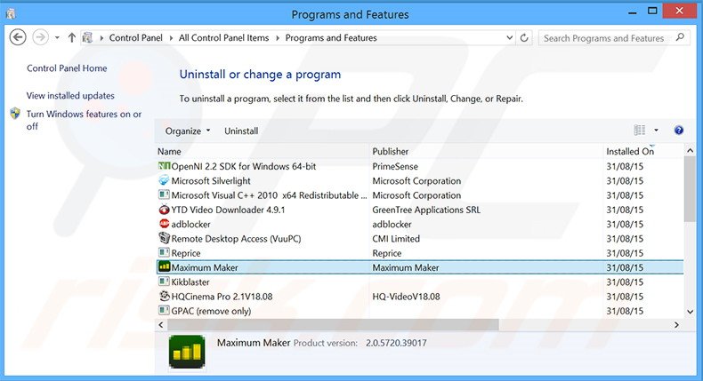 desinstalar Maximum Maker del Panel de control