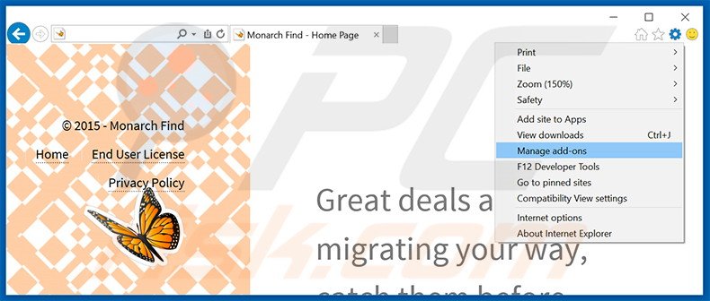 Eliminando los anuncios de Monarch Find de Internet Explorer paso 1