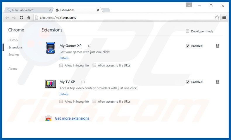 Eliminando las extensiones relacionadas con search.mygamesxp.com de Google Chrome