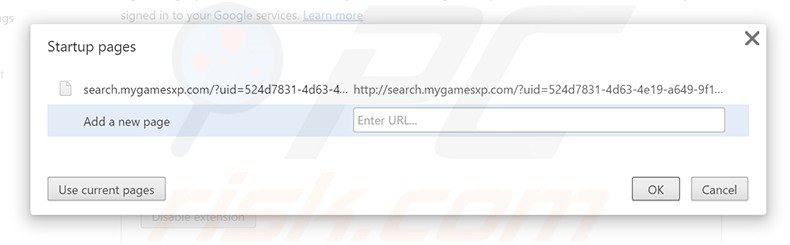 Eliminando search.mygamesxp.com de la página de inicio de Google Chrome