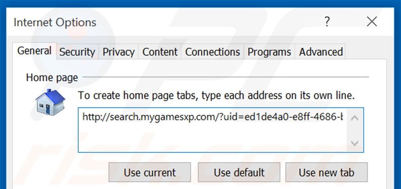 Eliminando search.mygamesxp.com de la página de inicio de Internet Explorer