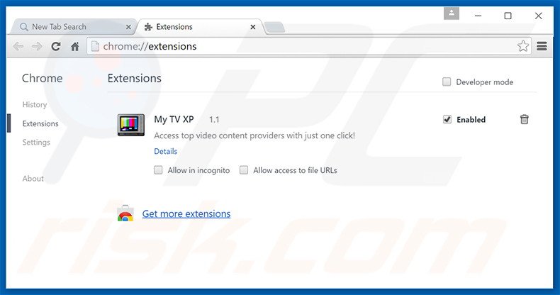 Eliminando las extensiones relacionadas con search.mytelevisionxp.com de Google Chrome