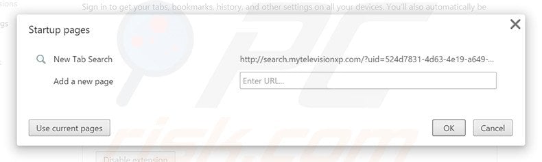 Eliminando search.mytelevisionxp.com de la página de inicio de Google Chrome
