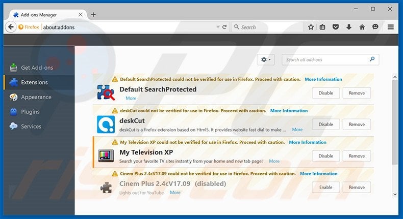 Eliminando search.mytelevisionxp.com de las extensiones de Mozilla Firefox