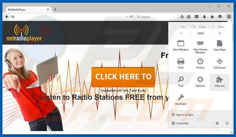Eliminando los anuncios NetRadio de Mozilla Firefox paso 1