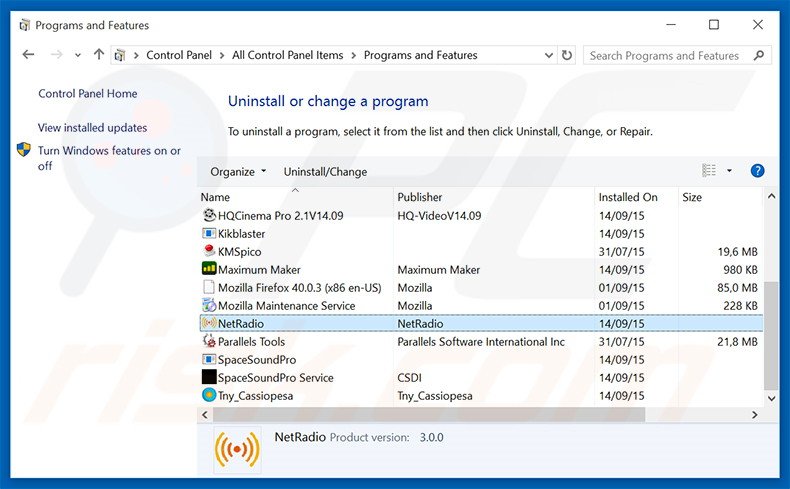 desinstalar el adware NetRadio del Panel de control