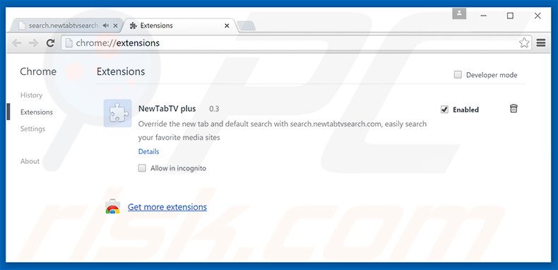 Eliminando las extensiones relacionadas con search.newtabtvsearch.com de Google Chrome