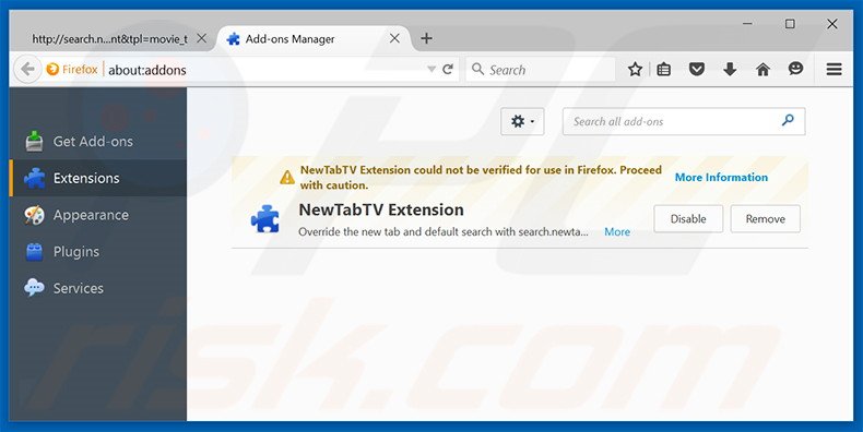 Eliminando search.newtabtvsearch.com de las extensiones de Mozilla Firefox