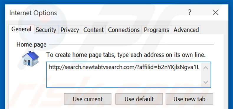 Eliminando search.newtabtvsearch.com de la página de inicio de Internet Explorer
