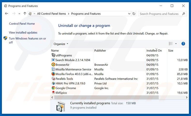 desinstalar el secuestrador de navegadores search.newtabtvsearch.com desde el Panel de control