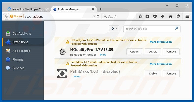 Eliminando los anuncios Note-up de Mozilla Firefox paso 2