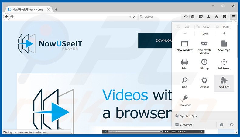 Eliminando los anuncios de NowUSeeIt Player de Mozilla Firefox paso 1