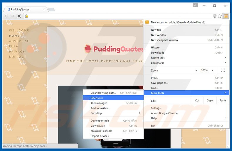 Eliminando los anuncios PuddingQuotes de Google Chrome paso 1