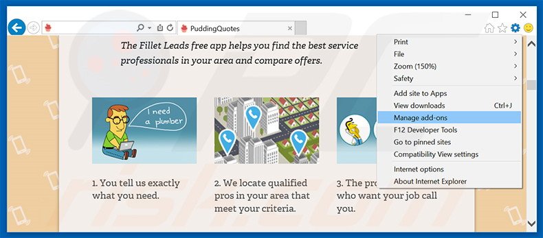 Eliminando los anuncios de PuddingQuotes de Internet Explorer paso 1