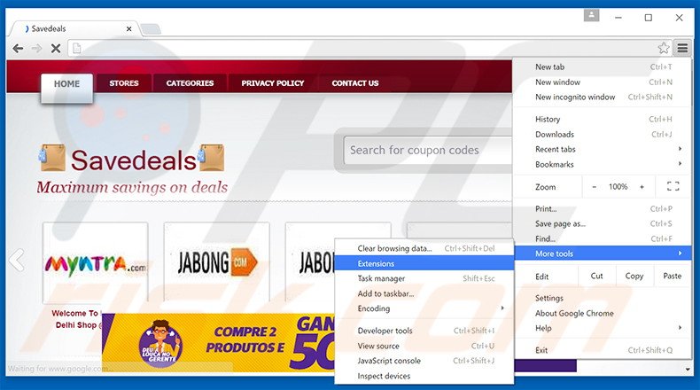 Eliminando los anuncios SaveDeals de Google Chrome paso 1