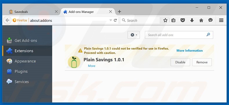 Eliminando los anuncios SaveDeals de Mozilla Firefox paso 2