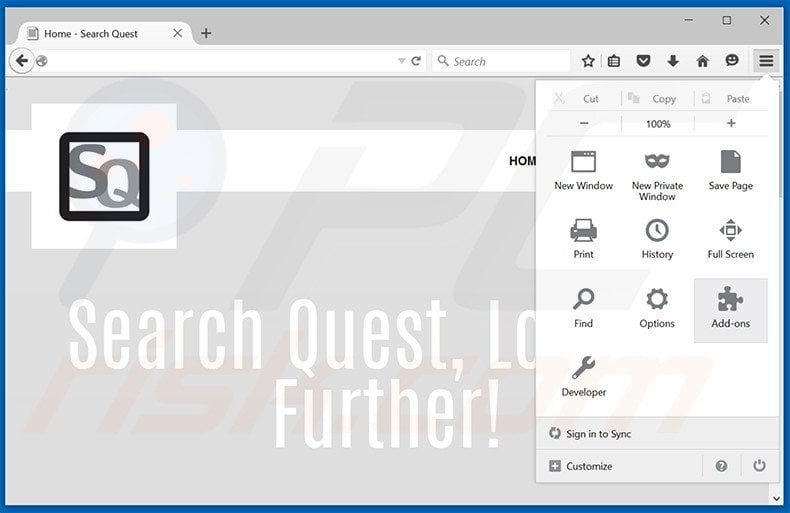 Eliminando los anuncios SearchQuest de Mozilla Firefox paso 1