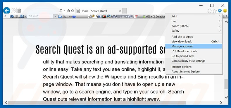 Eliminando los anuncios de SearchQuest de Internet Explorer paso 1