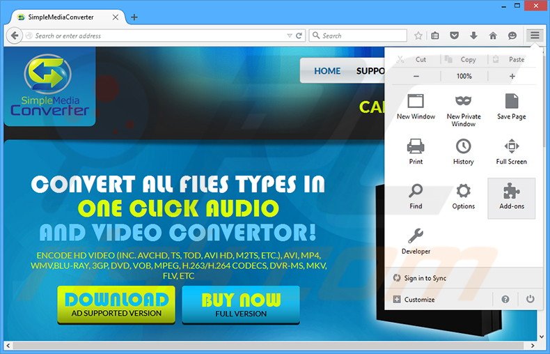 Eliminando los anuncios de Simple Media Converter de Mozilla Firefox paso 1