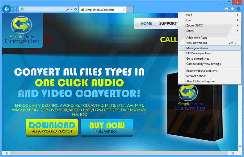 Eliminando los anuncios de Simple Media Converter de Internet Explorer paso 1