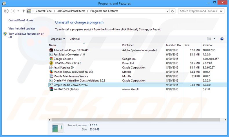 desinstalar el adware Simple Media Converter del Panel de control