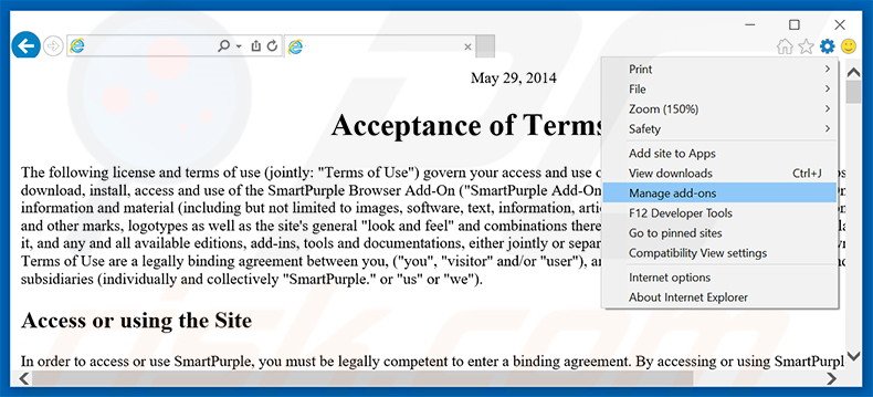 Eliminando los anuncios de SmartPurple de Internet Explorer paso 1