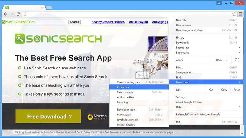 Eliminando los anuncios de Sonic Search de Google Chrome paso 1