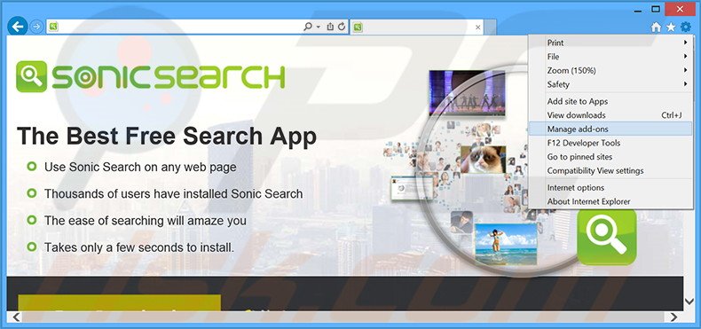 Eliminando los anuncios de Sonic Search de Internet Explorer paso 1