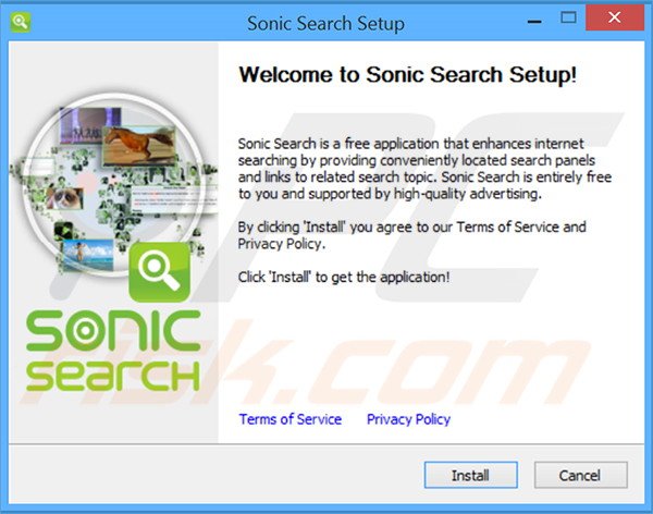 Instalación oficial del software publicitario Sonic Search