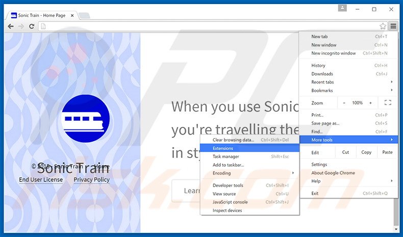 Eliminando los anuncios de Sonic Train de Google Chrome paso 1