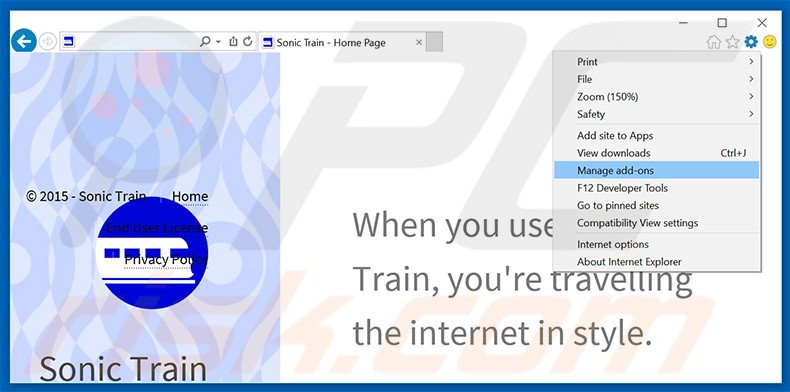 Eliminando los anuncios de Sonic Train de Internet Explorer paso 1
