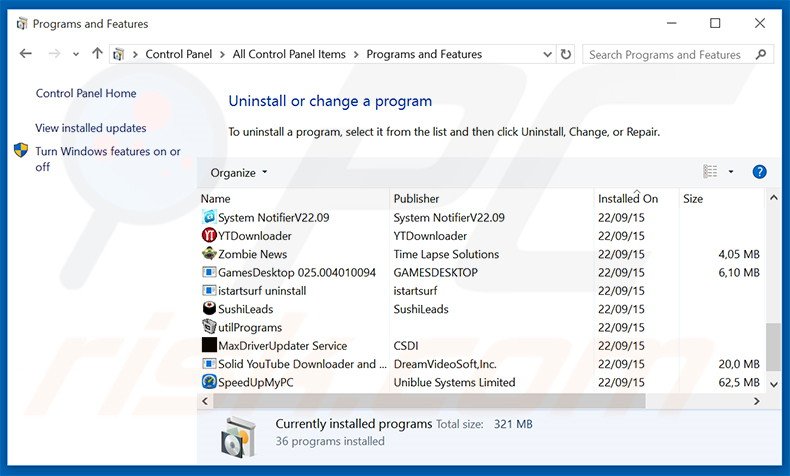 desinstalar el adware Sonic Train del Panel de control