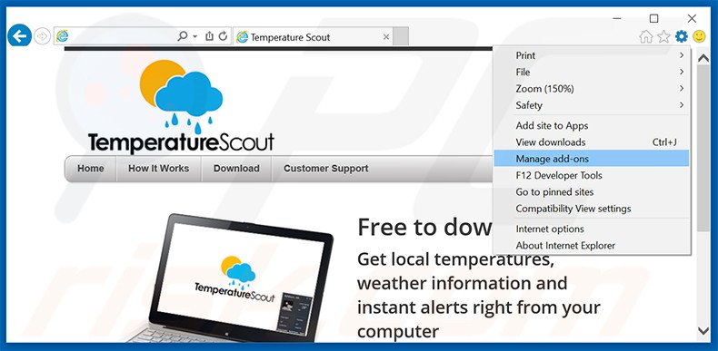 cómo eliminar los anuncios de Temperature Scout Monitor de Internet Explorer paso 1