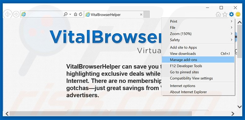 Eliminando los anuncios de Vital Browser Helper de Internet Explorer paso 1