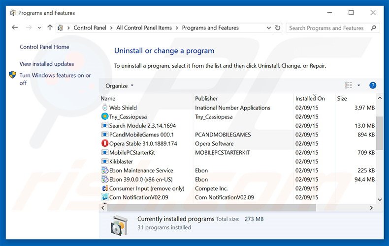 desinstalar el adware WhiteWindow del Panel de control