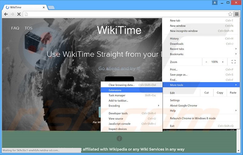 Eliminando los anuncios WikiTime de Google Chrome paso 1