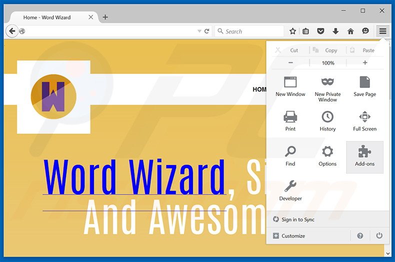 Eliminando los anuncios WordWizard de Mozilla Firefox paso 1