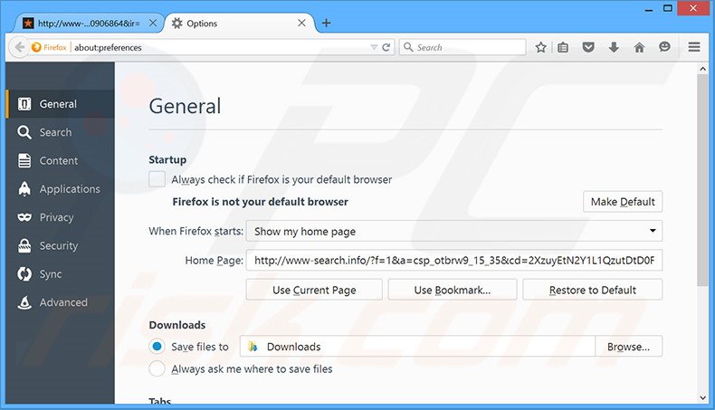 Eliminando www-search.info de la página de inicio de Mozilla Firefox