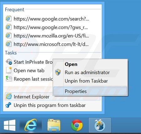 Eliminar www-search.info del destino del acceso directo de Internet Explorer paso 1