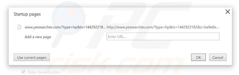 Eliminando yessearches.com de la página de inicio de Google Chrome