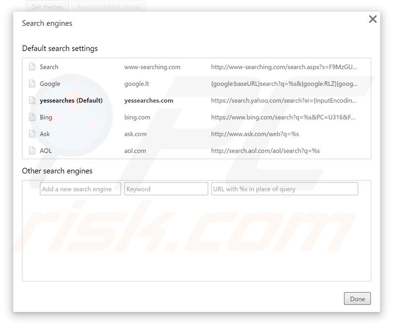 Eliminando yessearches.com del motor de búsqueda por defecto de Google Chrome