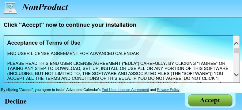 Instalador de programas gratuitos que promociona el software publicitario advanced calendar