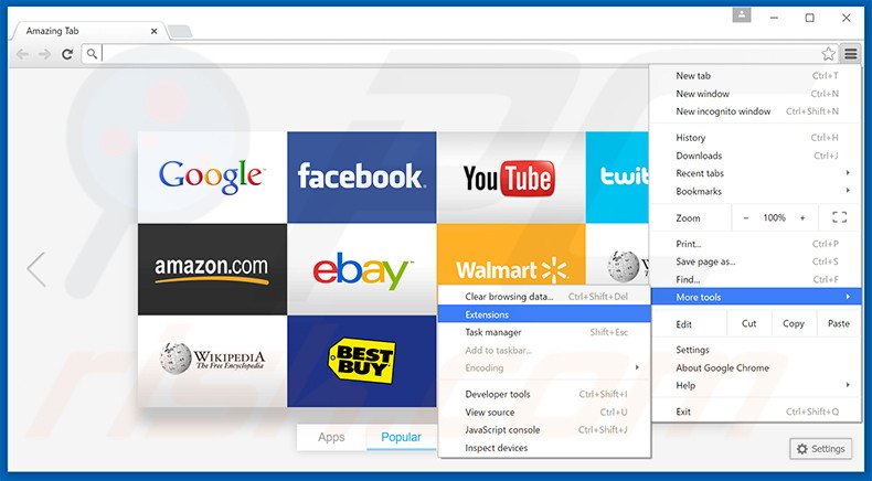 Eliminando los anuncios AmazingTab de Google Chrome paso 1