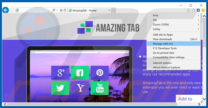 Eliminando los anuncios de AmazingTab de Internet Explorer paso 1